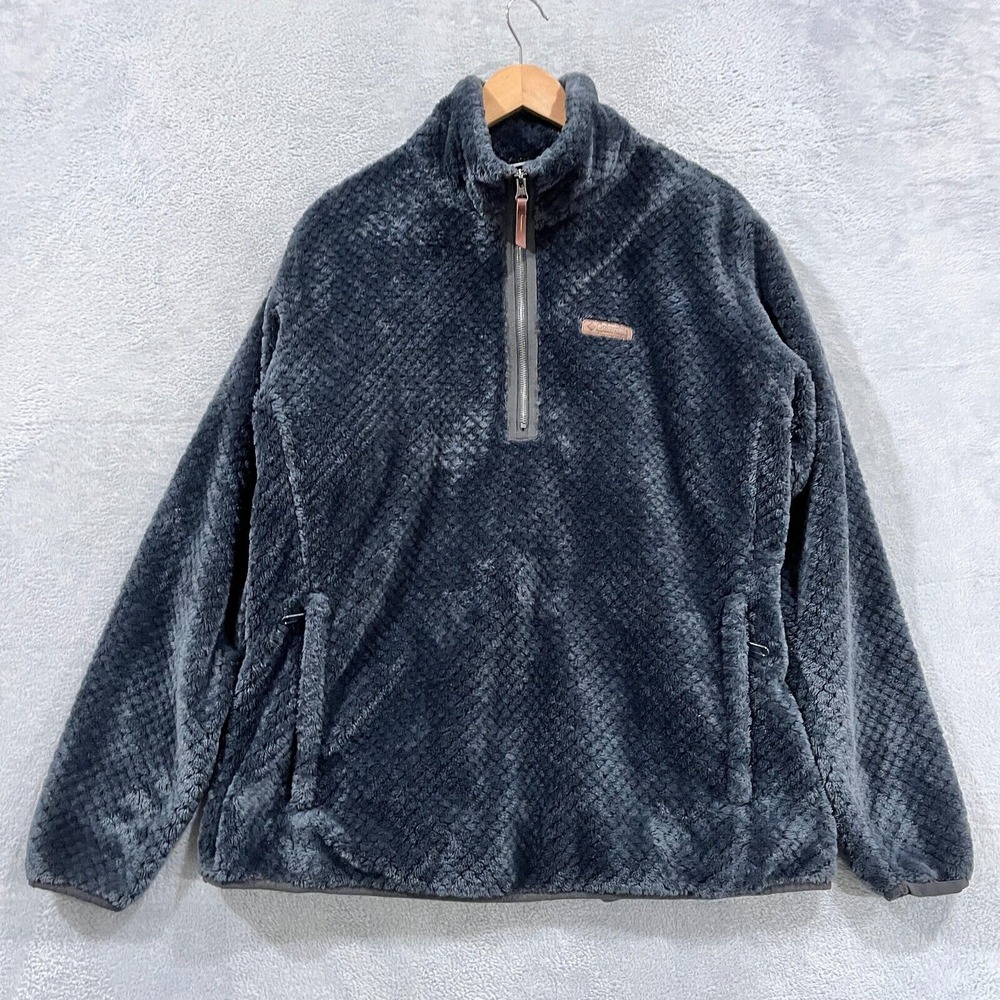 Columbia Sherpa Fleece Jacket Womens 1X Blue 1/4 Zip Pockets Outdoor Hiking